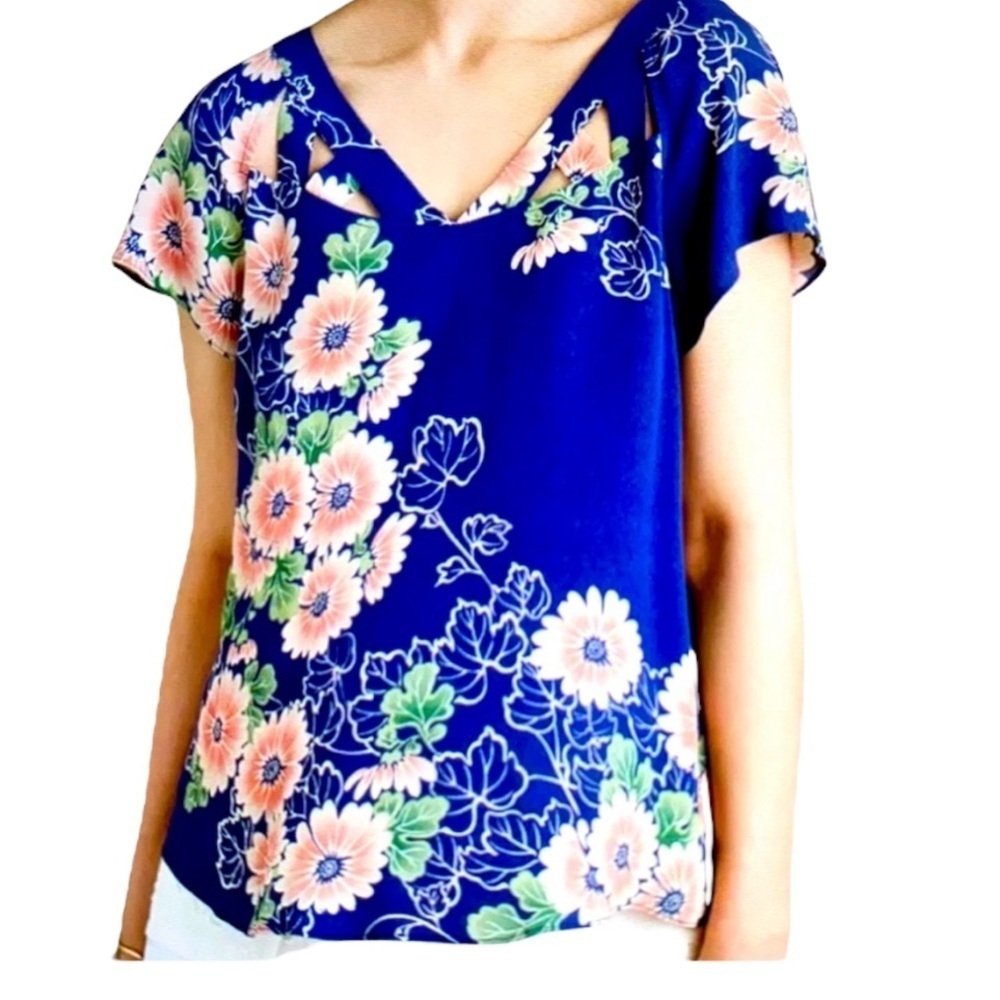 Anthro Maeve Floral Cage Back Blouse